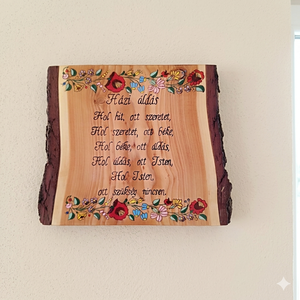 Házi áldás egyedi fa falikép kalocsai mintával  - otthon & életmód - vallás - házi áldás - Meska.hu