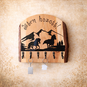 Lovas hangulatú fa fali kulcstartó-Isten hozott!, Otthon & Életmód, Dekoráció, Fali és függő dekoráció, Fali kulcstartó, Famegmunkálás, MESKA