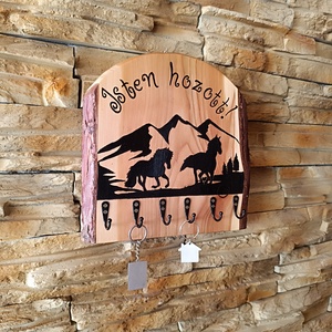 Lovas hangulatú fa fali kulcstartó-Isten hozott! - otthon & életmód - dekoráció - fali és függő dekoráció - fali kulcstartó - Meska.hu