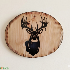 Szarvas sziluettel díszített vörösfenyő falikép , Otthon & Életmód, Dekoráció, Kép & Falikép, Fából készült kép, Famegmunkálás, Gravírozás, pirográfia, MESKA