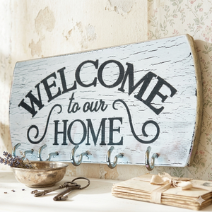 Vintage stílusú Welcome home fali kulcstartó , Otthon & Életmód, Dekoráció, Fali és függő dekoráció, Fali kulcstartó, Decoupage, transzfer és szalvétatechnika, Famegmunkálás, MESKA