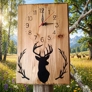 Szarvas sziluettel díszített kézműves falióra , Otthon & Életmód, Dekoráció, Fali és függő dekoráció, Falióra & óra, Famegmunkálás, Gravírozás, pirográfia, MESKA