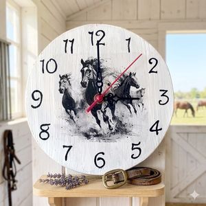 Vágtázó lovak fehér fa falióra , Otthon & Életmód, Dekoráció, Fali és függő dekoráció, Falióra & óra, Decoupage, transzfer és szalvétatechnika, Famegmunkálás, MESKA