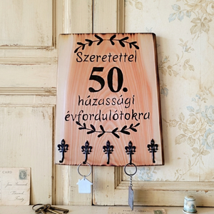 Fából készült fali kulcstartó 50.házassági évforduló alkalmából , Otthon & Életmód, Dekoráció, Fali és függő dekoráció, Fali kulcstartó, Famegmunkálás, MESKA
