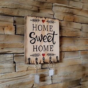 Home Sweet Home � Karakteres Rusztikus Kulcstartó és Falidísz - otthon & életmód - dekoráció - fali és függő dekoráció - fali kulcstartó - Meska.hu