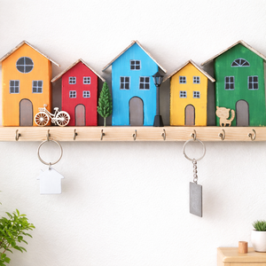 Színes városka kulcstartó � egyedi kézműves lakásdekor - Meska.hu