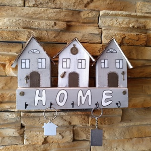 Otthon melege � Három házikós HOME kulcstartó  - otthon & életmód - dekoráció - fali és függő dekoráció - fali kulcstartó - Meska.hu