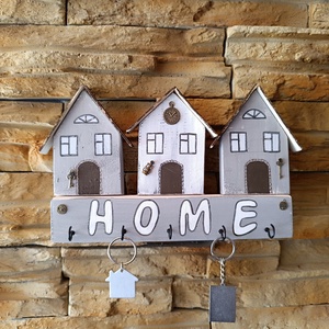 Otthon melege � Három házikós HOME kulcstartó  - otthon & életmód - dekoráció - fali és függő dekoráció - fali kulcstartó - Meska.hu