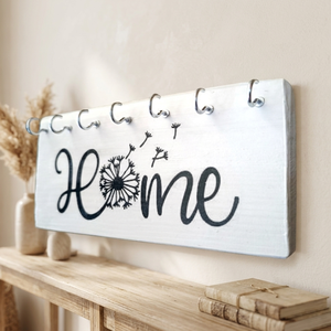 Home és Pitypang – Kézzel festett fa kulcstartó, Otthon & Életmód, Dekoráció, Fali és függő dekoráció, Fali kulcstartó, Decoupage, transzfer és szalvétatechnika, Famegmunkálás, Varázsolja otthonosabbá az előszobáját ezzel az egyedi, kézműves kulcstartóval!

Ez a letisztult, f..., MESKA