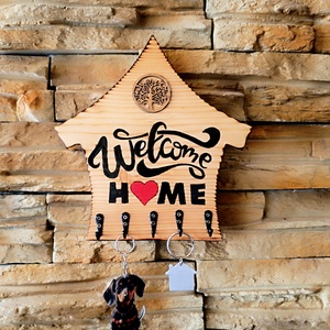 Welcome Home � Kézműves Fa Kulcstartó Életfa Díszítéssel - otthon & életmód - dekoráció - fali és függő dekoráció - fali kulcstartó - Meska.hu