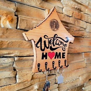 Welcome Home � Kézműves Fa Kulcstartó Életfa Díszítéssel - otthon & életmód - dekoráció - fali és függő dekoráció - fali kulcstartó - Meska.hu