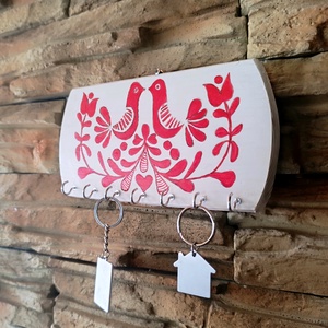 Kalocsai Mintás Kézzel Festett Fa Kulcstartó (Madaras Motívummal) - otthon & életmód - dekoráció - fali és függő dekoráció - fali kulcstartó - Meska.hu