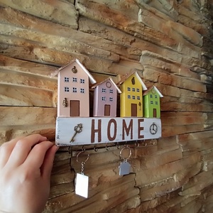 Pasztell Házikós HOME Kulcstartó � Vidám Faldekoráció - otthon & életmód - dekoráció - fali és függő dekoráció - fali kulcstartó - Meska.hu