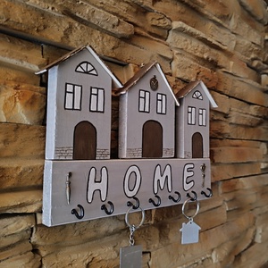 HOME házikós fa kulcstartó � rusztikus, kézzel készült fali kulcstartó - otthon & életmód - dekoráció - fali és függő dekoráció - fali kulcstartó - Meska.hu