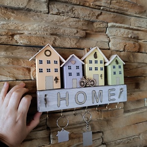 Pasztell Házikós HOME Kulcstartó � Vidám Faldekoráció - otthon & életmód - dekoráció - fali és függő dekoráció - fali kulcstartó - Meska.hu