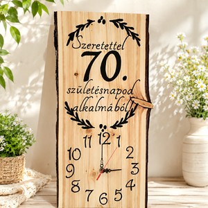 70. születésnap fa falióra� Egy élet emléke, szeretettel, Otthon & Életmód, Dekoráció, Fali és függő dekoráció, Falióra & óra, Famegmunkálás, Gravírozás, pirográfia, MESKA