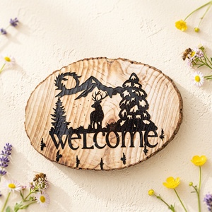Szarvasos fa fali kulcstartó welcome felirattal  - Meska.hu