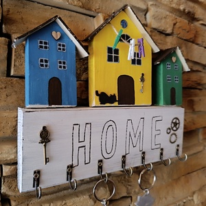 � Egyedi, kézzel készített HOME kulcstartó � Vidám házikók, otthonos hangulat - otthon & életmód - dekoráció - fali és függő dekoráció - fali kulcstartó - Meska.hu
