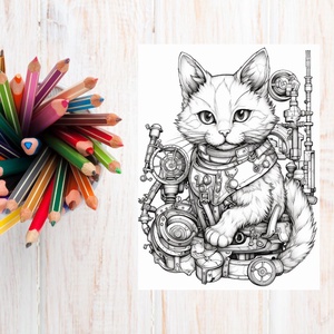 A steampunk macska színeződ 1. - 30 oldal - művészet - grafika & illusztráció - digitális - Meska.hu