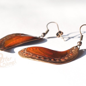 Narancssárga kalapált szélű tűzzománc fülbevaló - ékszer - fülbevaló - lógó fülbevaló - Meska.hu