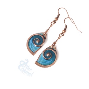 Türkizkék csigás tűzzománc fülbevaló,  szem-alakú - Meska.hu