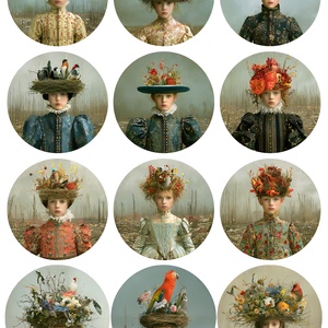 Nature Crown Portraits (C) � Botanikus fantázia-mintás rizspapír, decoupage rizspapír, A4-es rizspapír decoupage-hoz, Kellékek & szerszámok, Papír, Decoupage papír, Decoupage, transzfer és szalvétatechnika, MESKA