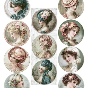 Portrete Aristocrate (A) – Rice paper decoupage with vintage portraits, Hartie de orez A4 pentru decoupage, Kellékek & szerszámok, Papír, Decoupage papír, Decoupage, transzfer és szalvétatechnika, Az „Arisztokrata portrék” (Aristocratic Portraits) egy kör alakú képekből álló gyűjtemény, amely eg..., MESKA