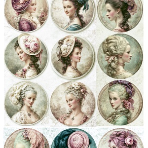 Portrete Aristocrate (B) – Rice paper decoupage with vintage portraits, Hartie de orez A4 pentru decoupage, Kellékek & szerszámok, Papír, Decoupage papír, Decoupage, transzfer és szalvétatechnika, Az „Arisztokrata portrék” (Aristocratic Portraits) egy kör alakú képekből álló gyűjtemény, amely eg..., MESKA