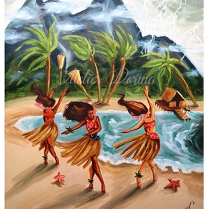 Művészi Nyomat - Esőhozók, Hawaii, Trópusi táj, Művészet, Grafika & Illusztráció, Művészi nyomat, Festészet, MESKA