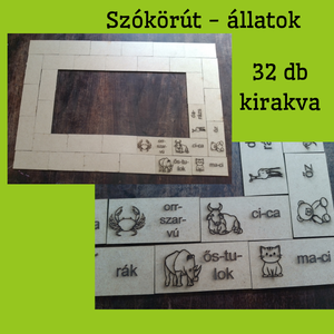 Szókörút - állatos szó - kép egyeztető -  olvasási képesség fejlesztő dominó játék - játék & sport - táblajáték és kártyajáték - dominó - Meska.hu