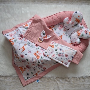 Őzikés, designer, prémium, XL-es, púder babafészek szett - otthon & életmód - babaszoba, gyerekszoba - babafészek - Meska.hu