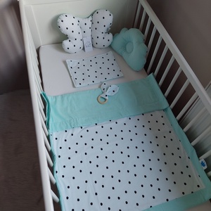 Menta, pöttyös,  designer, prémium, XL-es, púder babafészek szett - otthon & életmód - babaszoba, gyerekszoba - babafészek - Meska.hu