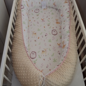 Őzikés, madárkás, XXL-es babafészek bézs minkyvel - Meska.hu