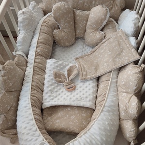 Bézs, fehér, virágos komplett szett, Baba - mama, Babaágyneműk, Babafészek, Varrás, MESKA