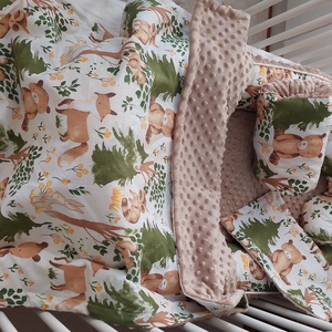 Erdei állatok, középbézs, XL-es babafészek szett - baba - mama - babaágyneműk - babafészek - Meska.hu