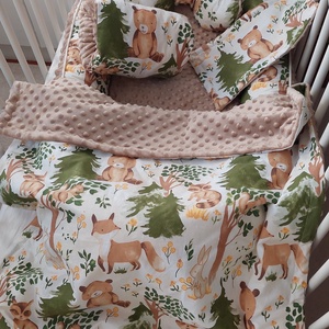 Erdei állatok, középbézs, XL-es babafészek szett - baba - mama - baba ágynemű - babafészek - Meska.hu