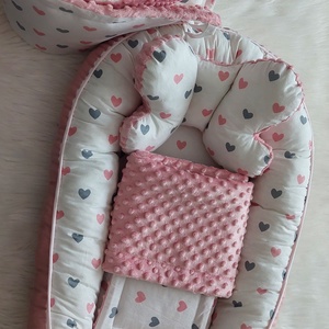 Pasztellmályva, szíves babafészek szett - baba - mama - baba ágynemű - babafészek - Meska.hu