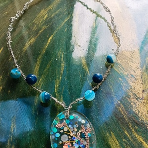Türkiz Drót- technikával készült lánc - ékszer - nyaklánc - medálos nyaklánc - Meska.hu