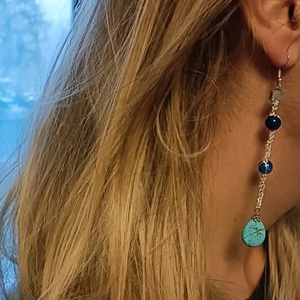 Dróttechnikával készült lógós fülbevaló türkiz ásványokkal - ékszer - fülbevaló - lógó fülbevaló - Meska.hu