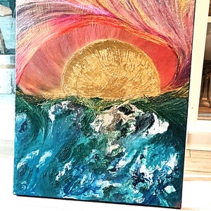 VeniceBeach/ Lemenő nap a tenger mögött - olaj akril fúziós festmény  - Meska.hu