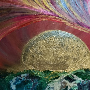 VeniceBeach/ Lemenő nap a tenger mögött - olaj akril fúziós festmény  - művészet - festmény - festmény vegyes technika - Meska.hu