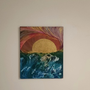 VeniceBeach/ Lemenő nap a tenger mögött - olaj akril fúziós festmény  - művészet - festmény - festmény vegyes technika - Meska.hu