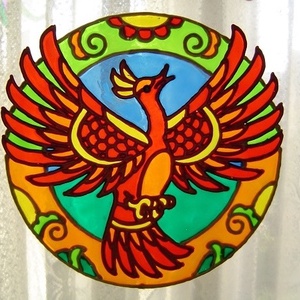 FENG SHUI ablakdísz, üvegmatrica, FŐNIXMADÁR, Otthon & Életmód, Dekoráció, Ajtó- és ablak dekoráció, Ablakdísz, Festett tárgyak, Festészet, MESKA