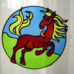 FENG SHUI ablakdísz, üvegmatrica, LÓ/CSŐDÖR, Otthon & Életmód, Dekoráció, Ajtó- és ablak dekoráció, Ablakdísz, Festett tárgyak, Festészet, MESKA