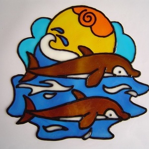 FENG SHUI ablakdísz, üvegmatrica, PÁROS DELFIN - otthon & életmód - dekoráció - ajtó- és ablak dekoráció - ablakdísz - Meska.hu