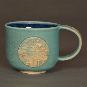 Kerámia bögre, karácsonyi hangulat(kék-türkiz) - Meska.hu