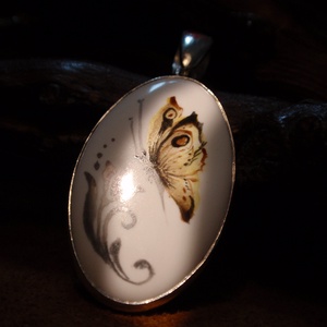 Pillangós festett porcelán medál ezüst, Ékszer, Nyaklánc, Medál, Ékszerkészítés, Ötvös, MESKA