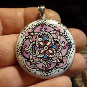 Mandala festett porcelán medál ezüst - ékszer - nyaklánc - medál - Meska.hu