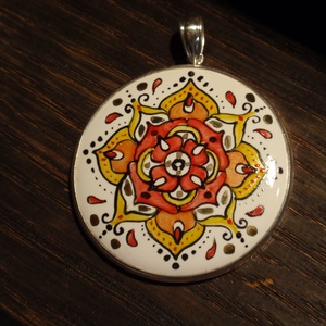 Mandala festett porcelán medál ezüst, Ékszer, Nyaklánc, Medál, Ékszerkészítés, Ötvös, MESKA