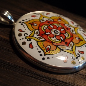 Mandala festett porcelán medál ezüst - ékszer - nyaklánc - medál - Meska.hu
